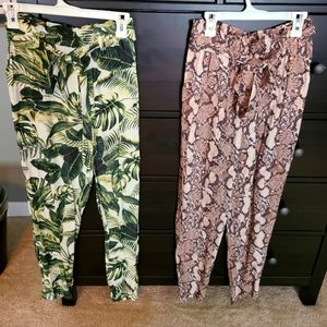 H&M women's lightweight palm print and snakeskin trouser/ankle pants